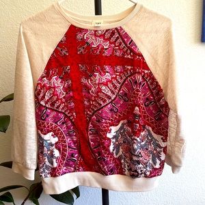 Anthropologie silky floral printed red knit top